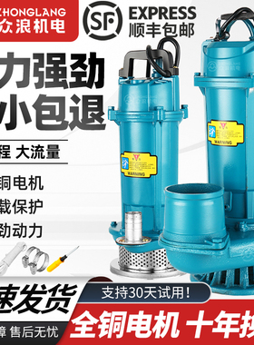 高扬程大流量潜水泵220V家用农用灌溉抽水泵井水鱼塘小型抽水机