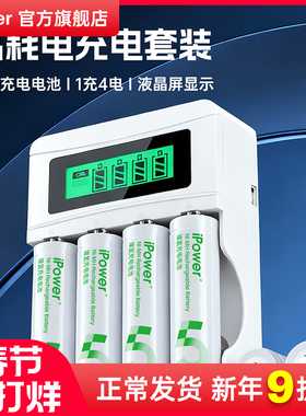 iPower充电电池5号大容量话筒KTV遥控器玩具智能门锁7号可快充电器五号七号麦克风通用套装