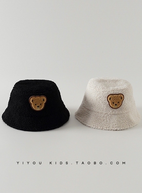 儿童渔夫帽秋冬季小熊男童女童可爱宝宝小孩保暖冬款男孩冬天帽子