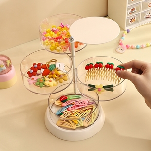 旋转收纳盒发饰多层儿童头绳小发夹子饰品项链耳钉耳环首饰盒透明