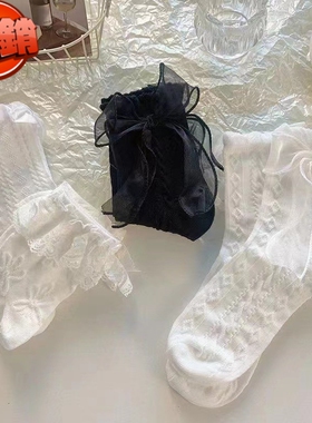 蕾丝花边短袜白色中筒薄款可爱日系蕾丝蝴蝶结仙女袜制服百搭jk袜