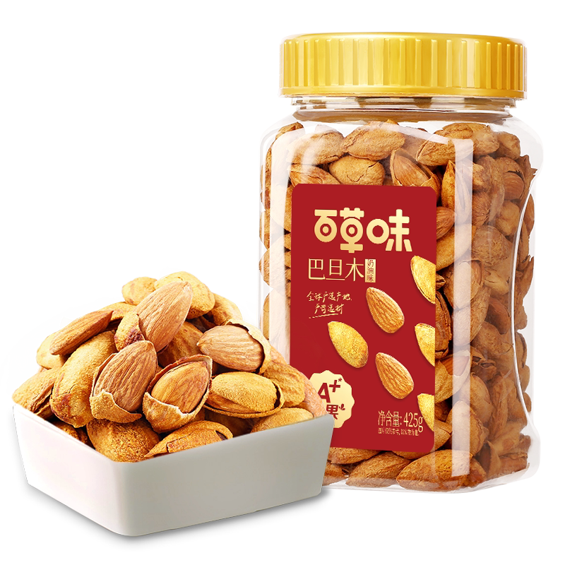 百草味巴旦木薄壳425g罐装原味奶油味巴达坦木坚果干果零食送礼