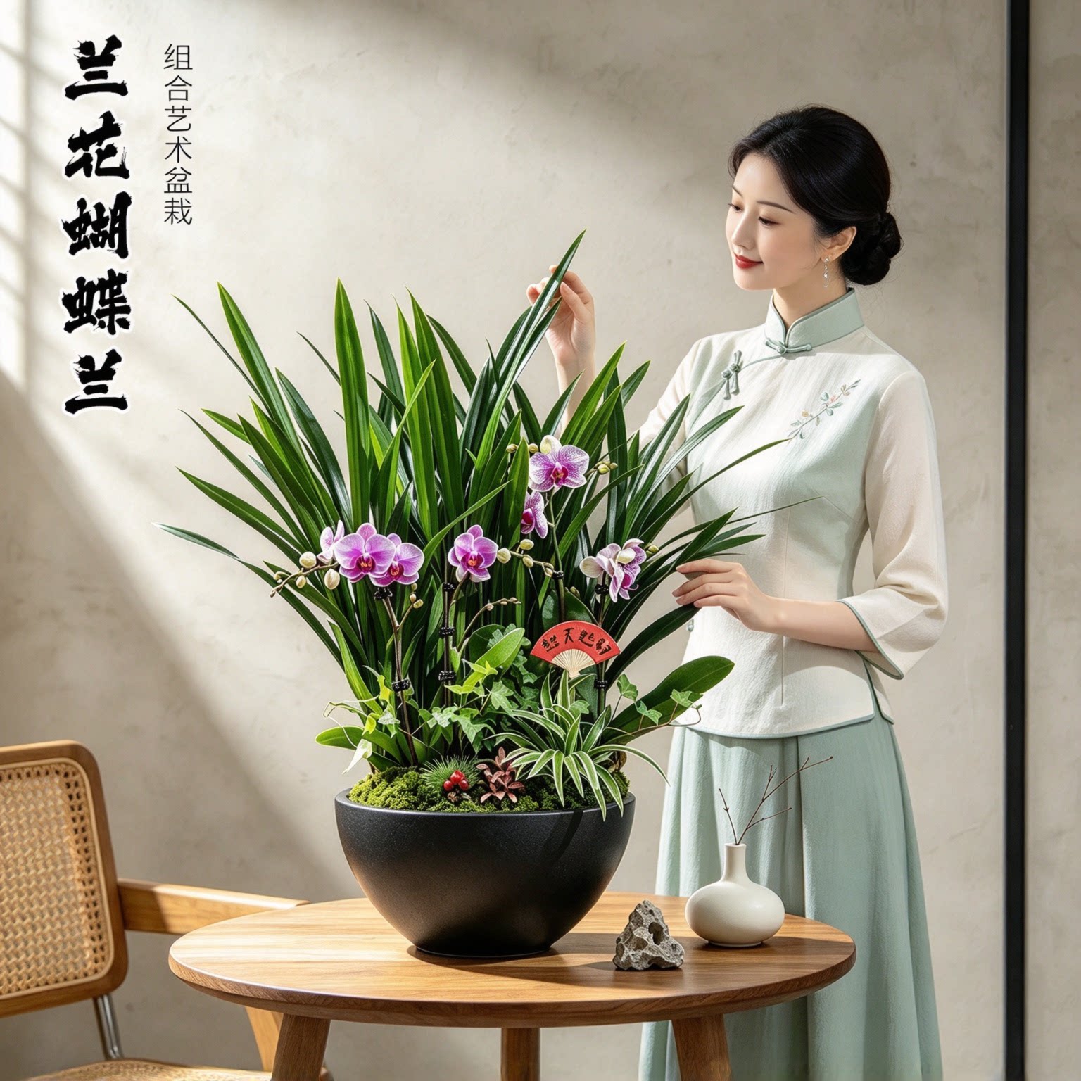 兰花蝴蝶兰组合艺术大型桌面盆景室内办公客厅植物开业乔迁送礼
