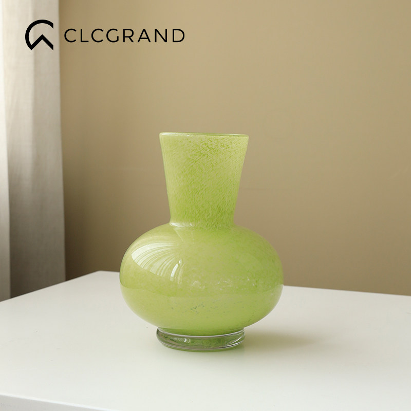 轻奢风绿色大肚中古玻璃花瓶摆件高级感客厅插花装饰餐桌水培鲜花,家居饰品,花瓶,淘宝优惠券,粉丝福利购,淘宝优惠卷