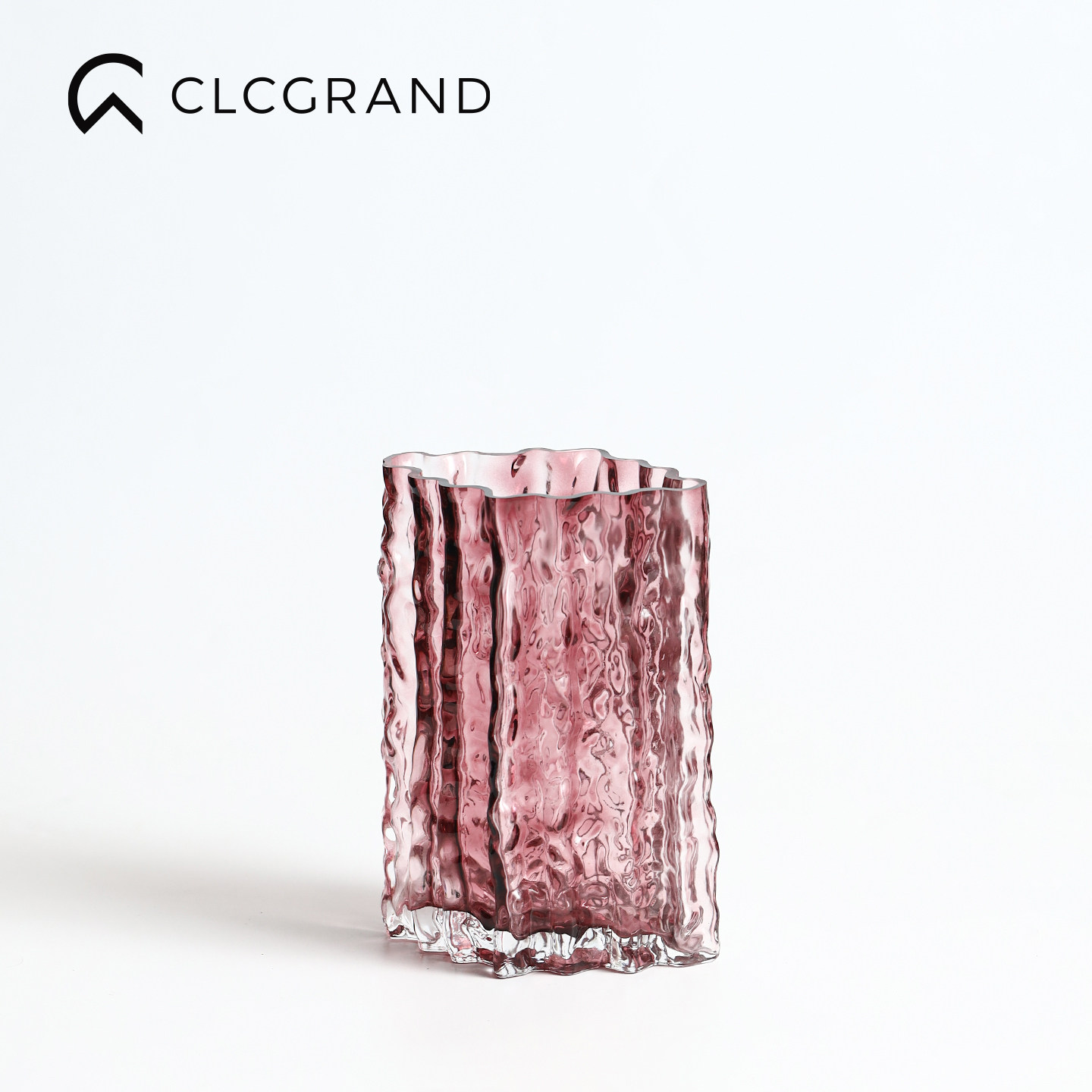 CLCGRAND轻奢冰纹粉紫玻璃花瓶客厅桌面水养插花装饰花器玄关摆件