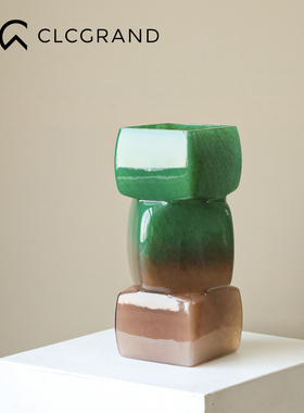 采购产品中世纪风格绿色几何方形玻璃花瓶，高端客厅插花，装饰花