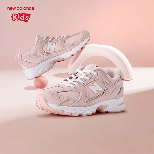 New Balance nb童鞋女童4-7岁中童秋冬粉色缓震革面运动鞋PZ530KF