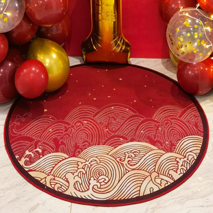 宝宝抓周地毯一周岁生日装饰用品红圆形抓阄垫子套装布置支架道具