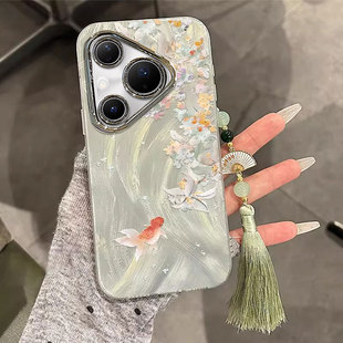 适用桂花锦鲤华为pura80Ultra手机壳p70pro 高级女 专用p60art轻奢p50e羽纱p40全包p30带镜头膜防摔保护套新款