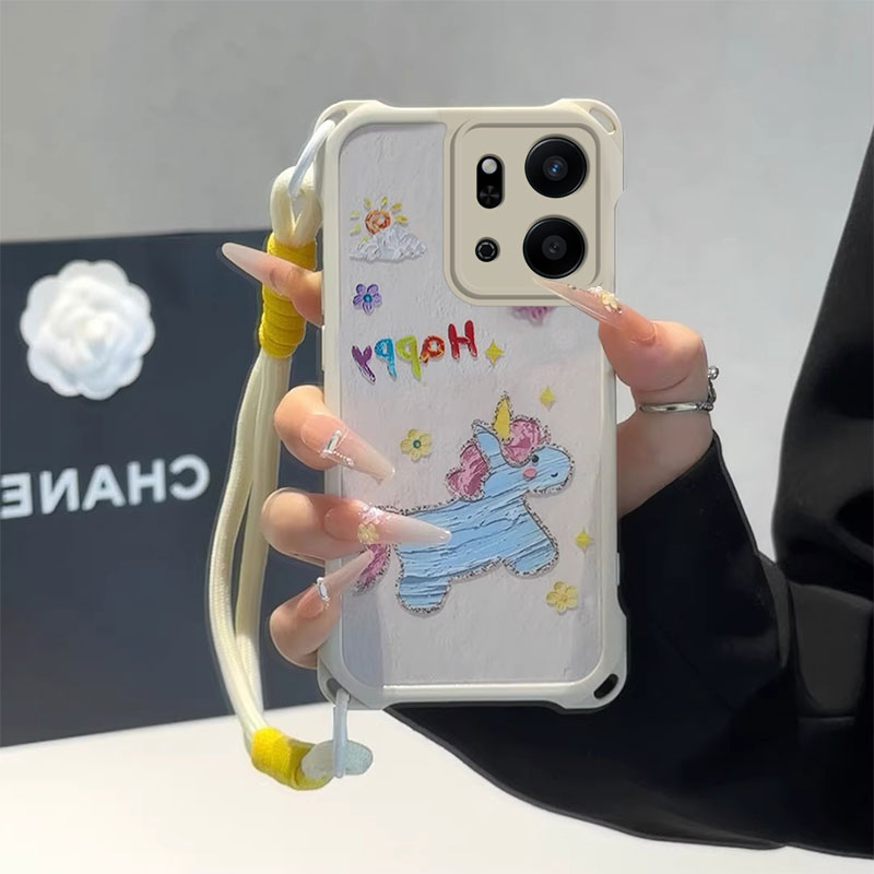 适用荣耀play系列油画独角兽外壳