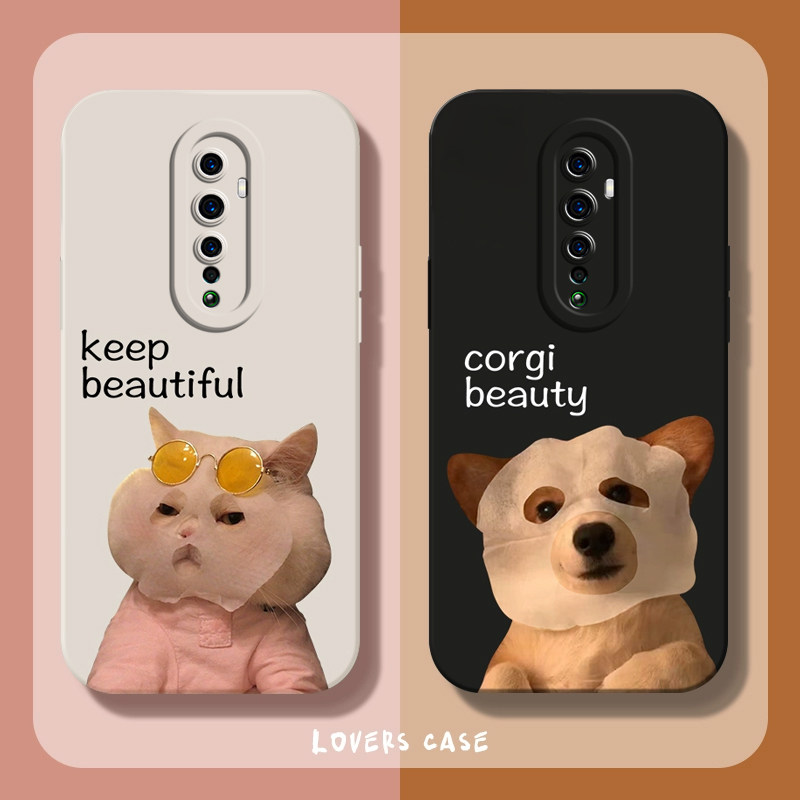 适用于OPPORENO2手机壳新款女RENO2Z卡通创意面膜猫狗OPPO全包摄像头液态硅胶软壳ins不会撞壳情侣防摔保护套