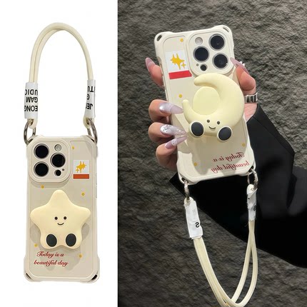 适用星星支架17AIR苹果16E手机壳iPhone15promax外壳14plus挂绳13少女12全包11防摔8保护套7专用xsmax新款xr