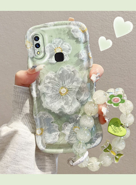 vivov9手机壳新款V9适用于vivo绿色油画花朵网红创意全包摄像头硅胶软壳不会撞壳的仙女款防摔保护套高端外壳