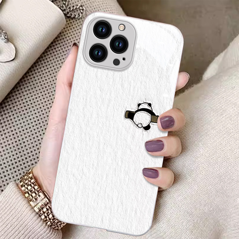 适用苹果15promax手机壳14新款iphone13可爱12mini玻璃11油画滚竹熊猫XR情侣8plus防摔6s保护套7潮流SE23高级