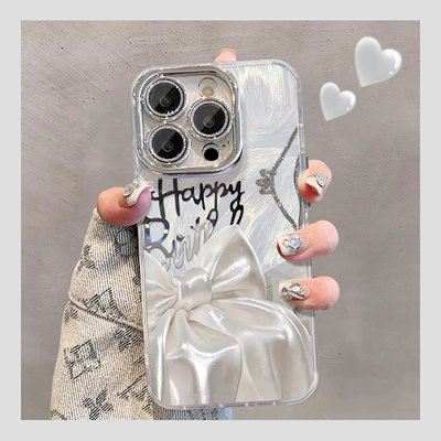 苹果15手机壳硅胶奢华丝绸蝴蝶结