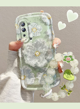 适用OPPOK7手机壳新款PCLM50网红创意绿色油画花朵仙女款日韩风OPPO镜头全包硅胶软壳K7不会撞壳的防摔保护套