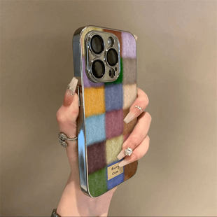 适用苹果16E彩色方格手机壳17air轻奢iPhone15promax新款 14plus防摔13高级感12保护套11外7全包8女ins风xsmax