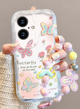 适用苹果16手机壳iPhone15Promax新女款Ip14奶油纹13的MIni软硅胶12Pro保护套11手链Xs全包边8Pluse2可爱蝴蝶