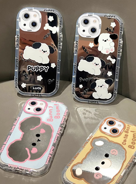 适用苹果15手机壳iPhone14proma新女款ip13小猫小狗12镜面mini泡芙壳11pro卡通xsmax创意8plus保护套6s二代SE