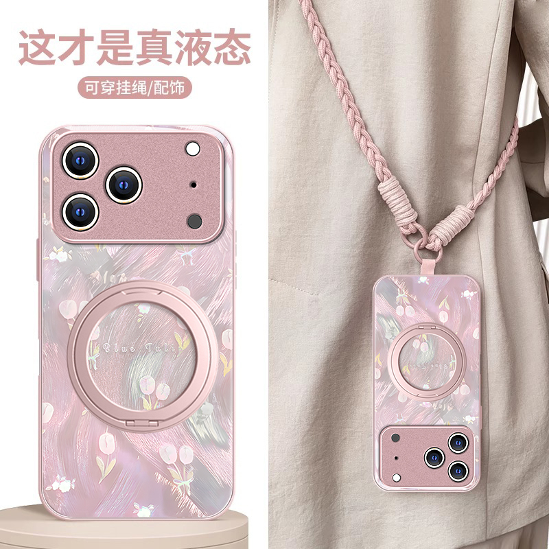 适用苹果系列镭射小花手机壳