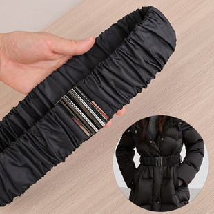 2025冬季新款腰带女士羽绒服专用弹力松紧褶皱布面料束腰腰封女款