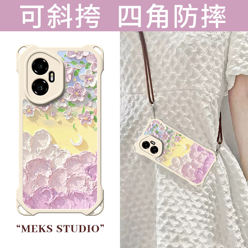 油画时尚个性云上紫花适用荣耀