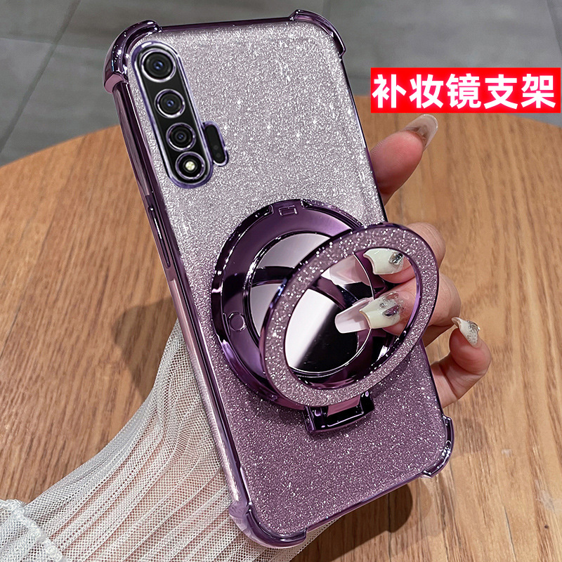 华为nova6手机壳5G版WLZ-AN00保护套nove6软壳wlzan00外套n0va6带镜子支架naov6女nov6镶钻wl2一ANOO高档tn20