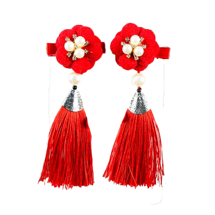 中国风儿童头饰汉服古风发夹红色新年毛球发饰女童宝宝唐装拜年服