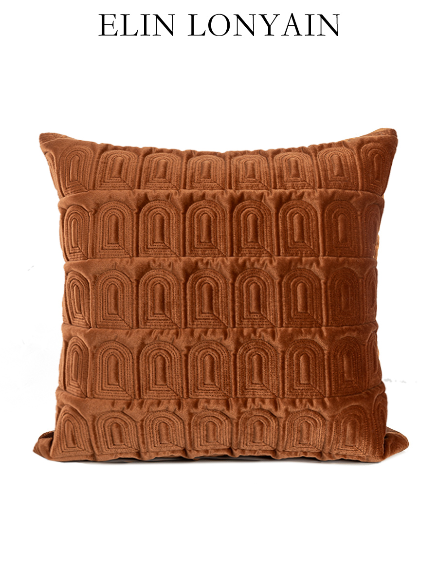 龙岩之家斯堪的纳维亚现代立体橙色绗缝靠枕样板房客厅沙发方枕腰