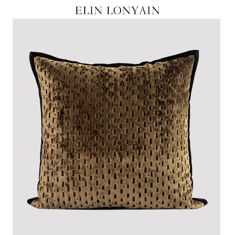 ELINLONYAIN棕咖色割绒包边抱枕