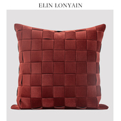 ELIN LONYAIN现代简约新年红色绒面编织靠垫抱枕样板房沙发方枕