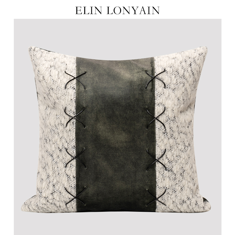 ELINLONYAIN绿色绒面拼接抱枕