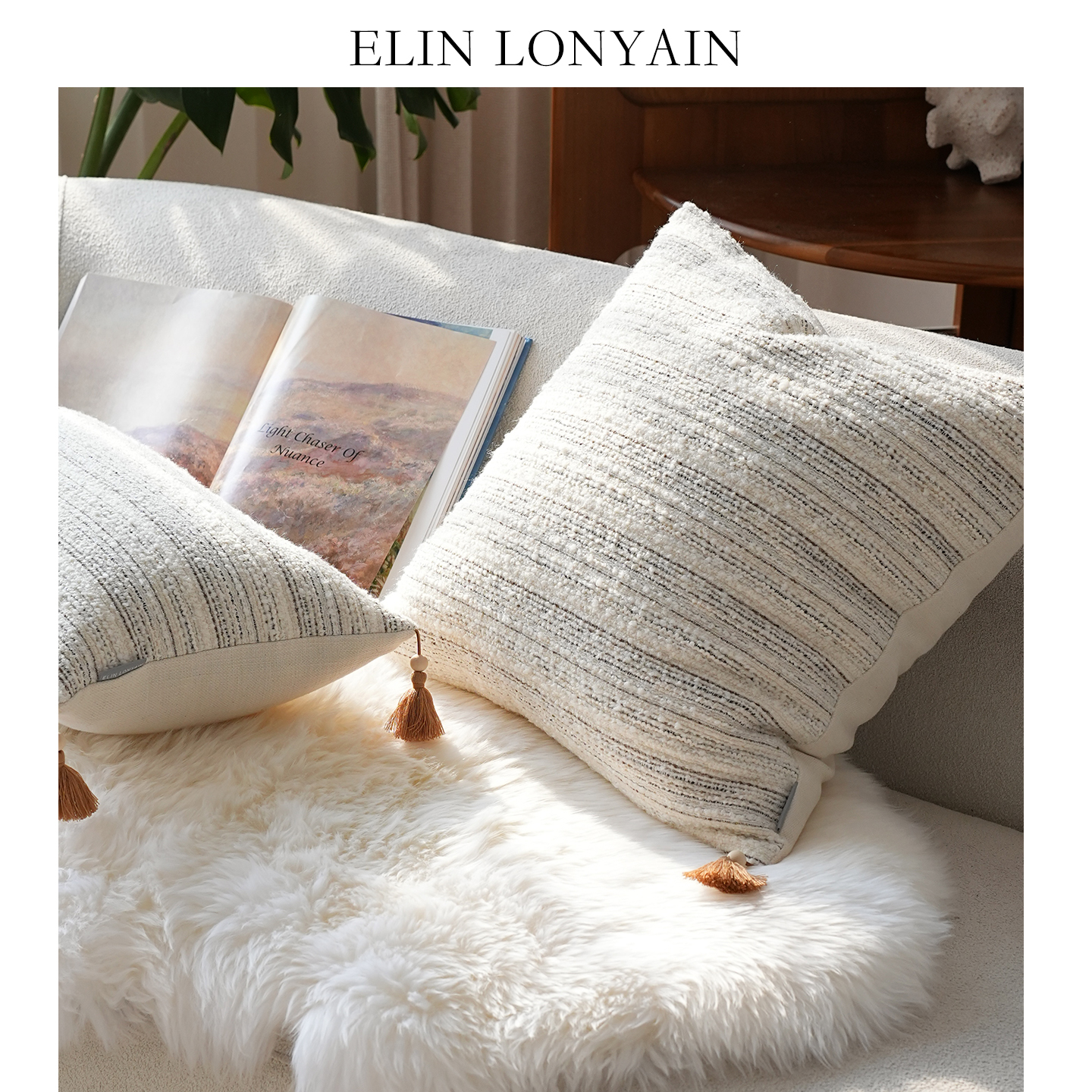 侘寂米灰色羊毛棉麻混纺靠垫抱枕