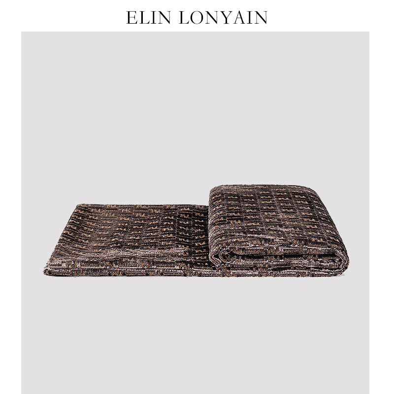 ELINLONYAIN灰咖F图案割绒搭毯