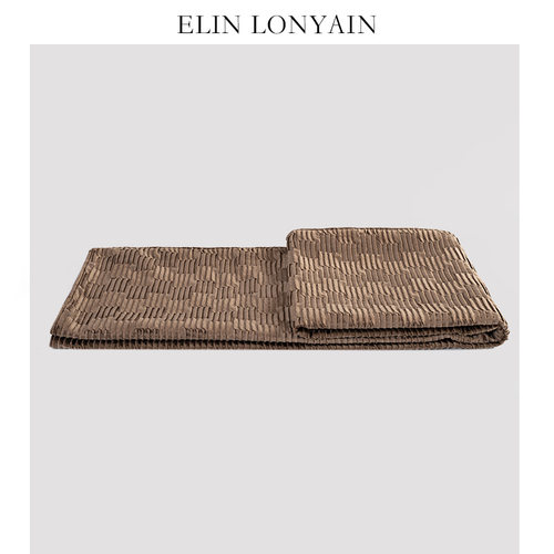 ELINLONYAIN咖色麂皮绒褶皱搭毯