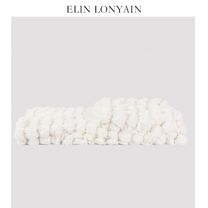 ELINLONYAIN白色兔毛球编织搭毯