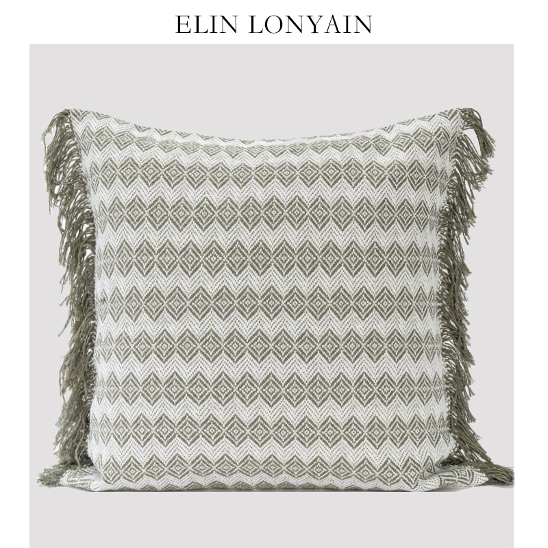 ELINLONYAIN橄榄绿针织流苏抱枕