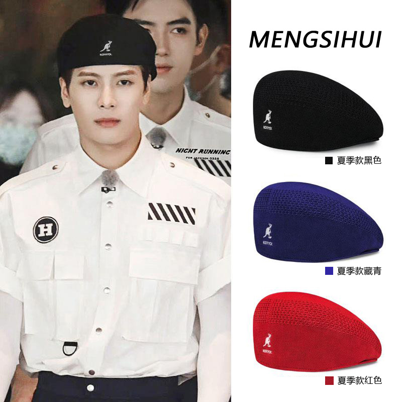 明星同款帽子袋鼠贝雷帽男大头围夏季网眼透气蓓蕾前进画家帽女潮