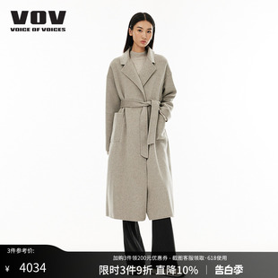 外套61134160016 vov大衣秋冬新品 女士简约双面呢长款