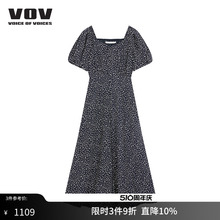 鸡心领碎花裙61132370036 显瘦泡泡袖 vov连衣裙夏季 新品