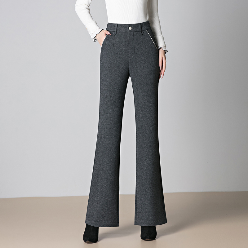 梦舒雅2025新款女裤秋冬休闲裤直筒宽松羊毛裤高腰垂感微喇裤加厚