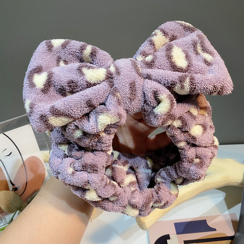 2025新款时尚韩版豹纹宽边绒加大蝴蝶结发带柔软吸水头戴束发带女