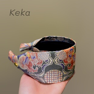 新中式蜀锦狮子滚绣球发箍小众精致国风宽边头箍原创不撞款发卡女