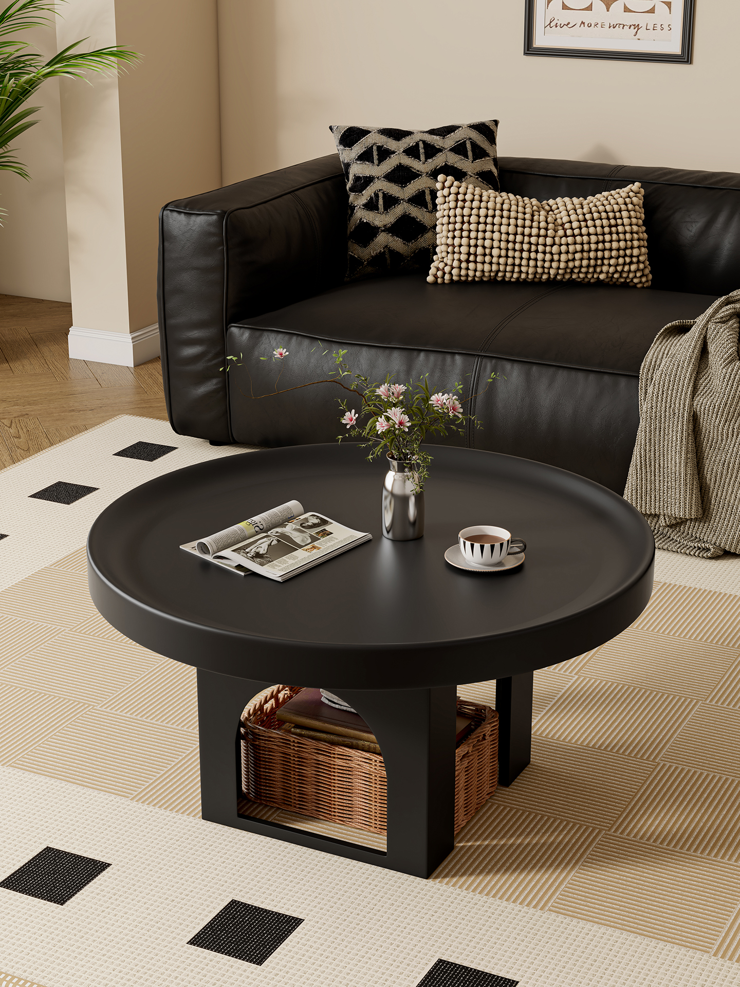 现代简约中古风客厅家用圆形茶几意式轻奢高级感小户型创意茶桌子