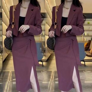 新款 半身长裙套装 气质高级感西装 洋气职业装 二件套女时尚 2023春季