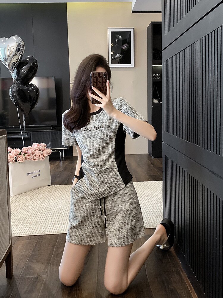 日常时尚休闲运动套装女夏季学生韩版显瘦宽松短袖短裤跑步两件套