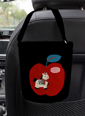 苹果小马汽车收纳桶布艺车载垃圾桶后背挂袋置物收纳框黑色A15