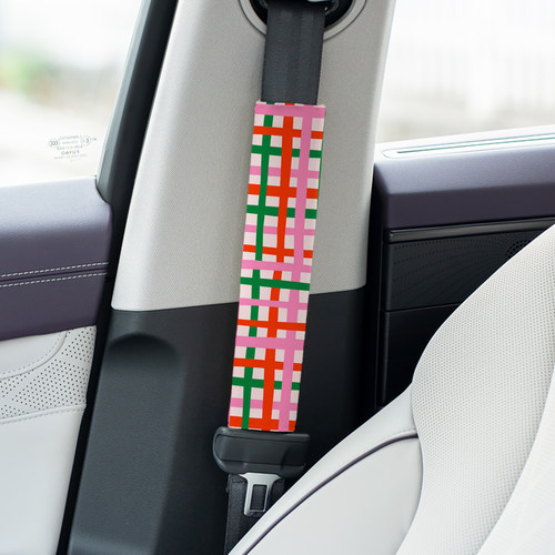 粉红绿格纹INS汽车安全带护肩套醒目套装饰安全护肩保护带护套A73