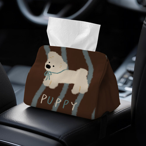 Puppy可爱小狗手箱车载纸巾盒带绑带固定车内通用抽纸盒创意A77