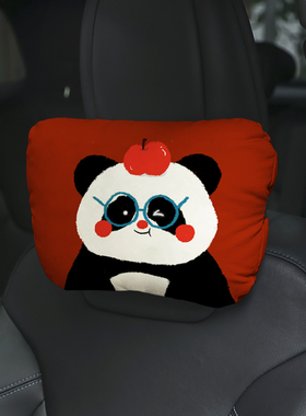 苹果熊猫汽车座椅头枕靠垫头枕车座颈枕车载护颈靠枕红色可爱A24